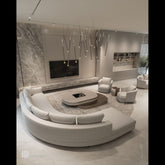 Trueliving Luxurious Dark Six Seater Sofa Leather Finish (H 36" x W 80" x D 34")+(H 33" x W 60" x D 35")+(H 30'' x W 31'' x D 30'')